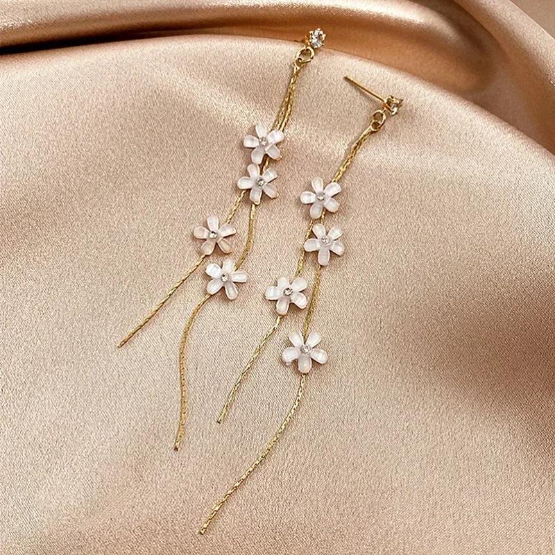 Cherry Blossom Tassel Earrings Female Super Immortal Personality Sweet Earrings Fashion Crystal Flower Earrings Wholesale