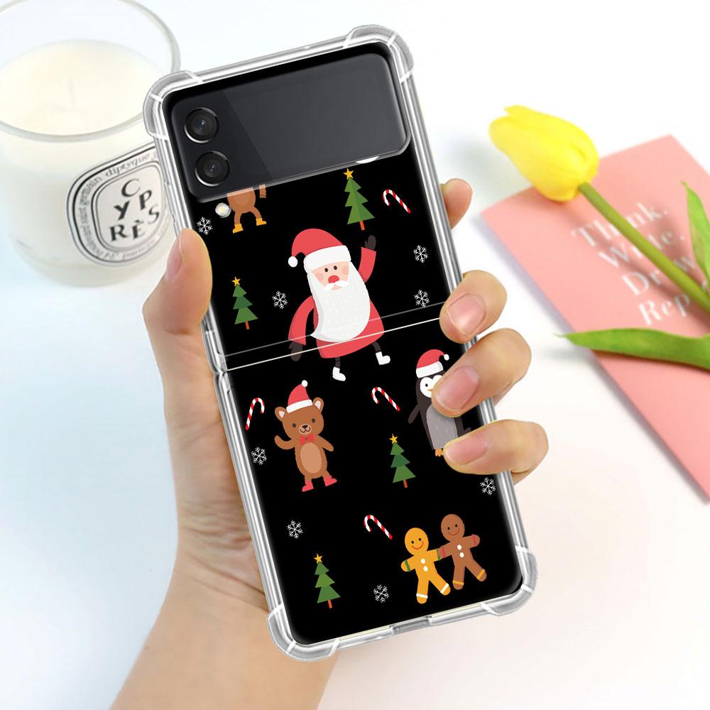 Luxury Case For Samsung Galaxy Z Flip 3 4 5G Funda Z Flip3 Clear PC Hard Shockproof Back Phone Shell Snowman Christmas Cartoon