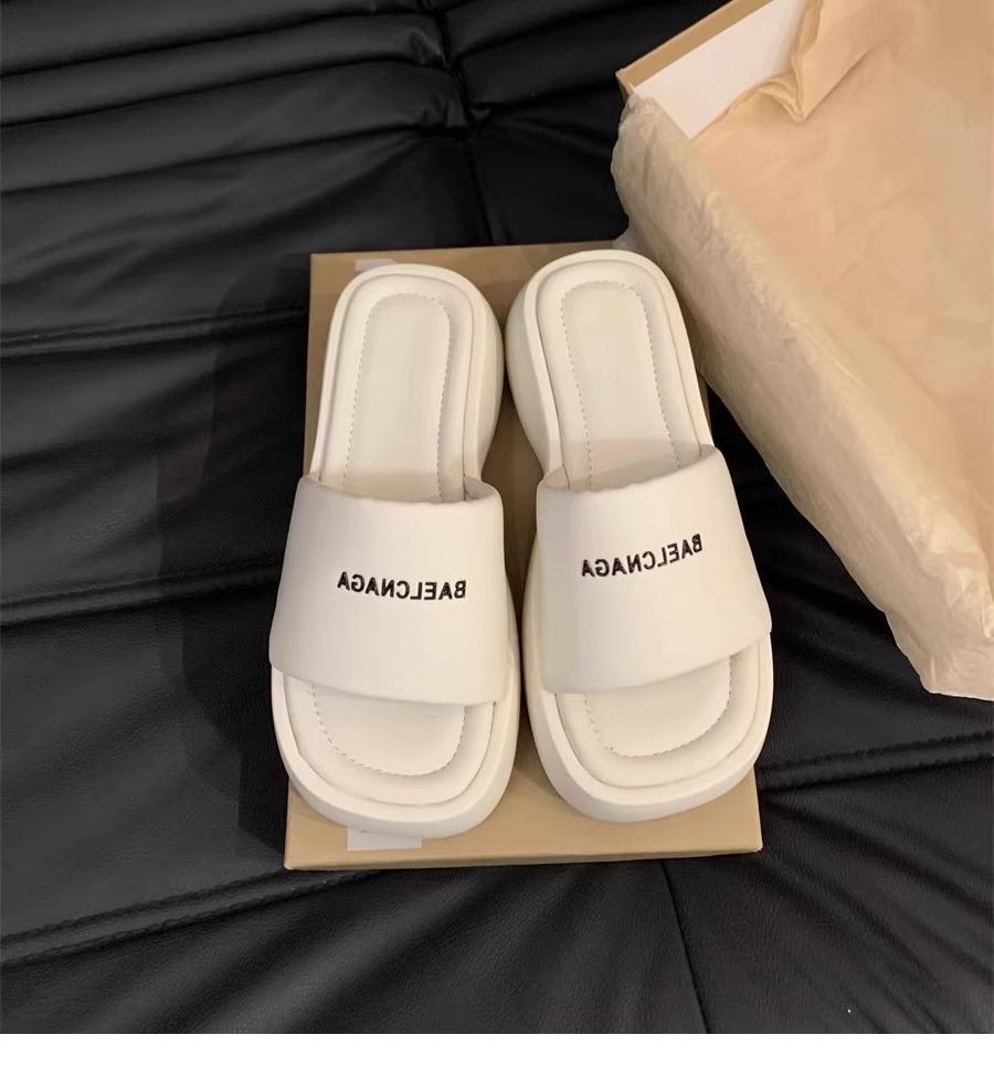 Slippers with Skirts, Summer Muffin Thick-bottomed One-word Drag, Women's Year Increases, Black Outer Wear Sandals, Korean Version Trend