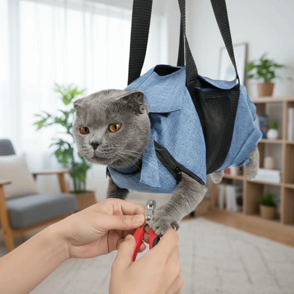 Breathable Mesh Cat Bath Fixing Bag Folding Comfortable Cat Grooming Bag Anti-scratch Soft Pet Carrier Sling Bag