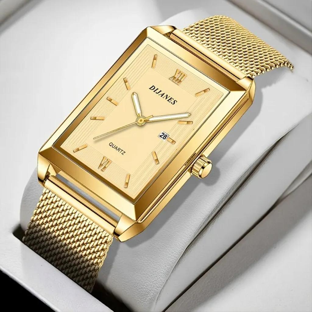 4pcs/set Fashion Men's Quartz Watch & Necklace Bracelet Set -Men's Necklaces Ring, Men's Bracelets Business Watch | Elegant Watch for Men