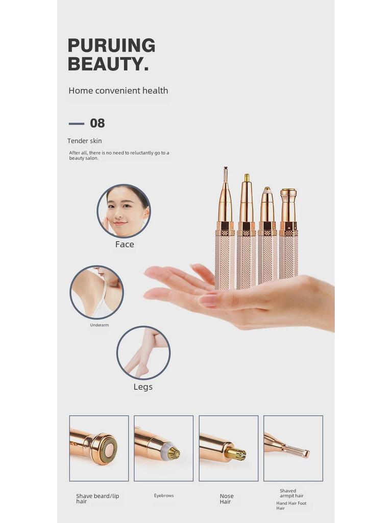 Elektrický holicí strojek na rtěnky a zastřihovač obočí: Mini depilace z obličeje, rtů, nosu, podpaží a soukromých oblastí.