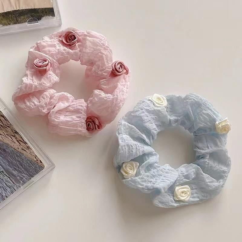 Solid Colour Camellia Flower Hair Ring Female Mori Fresh High Elasticity Scrunchie Sweet Hair Accessories