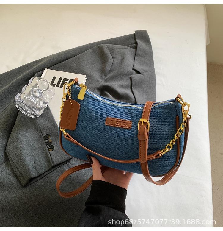 Denim underarm bag women's bag 2025 new fashion niche high sense shoulder bag Internet celebrity dumpling bag messenger bag
