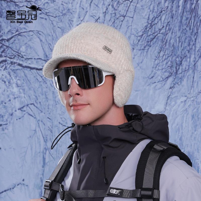 Winter ear protection duck tongue bag head hat men's cold protection warm knitted baseball cap outdoor riding plush wool cap