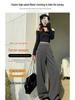 Women's Retro Striped Elastic Waist Casual Pants - Black & White Floor-Length Trousers for Autumn/Spring.