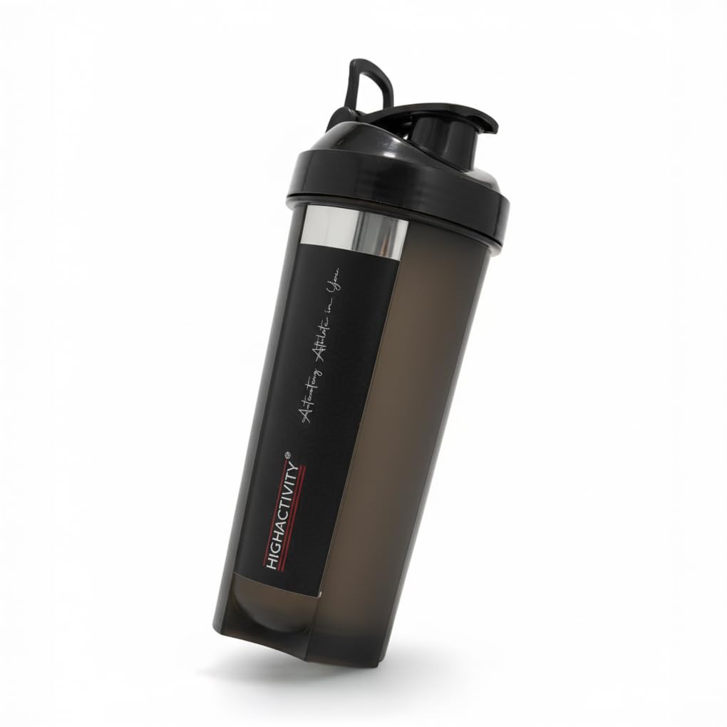 High Activity- Plastic Gym Shaker Bottle, Leakproof Sipper Bottle Ideal for Protein, Preworkout and Bcaas, BPA-Free Material, 700 ML (Phantom Black)