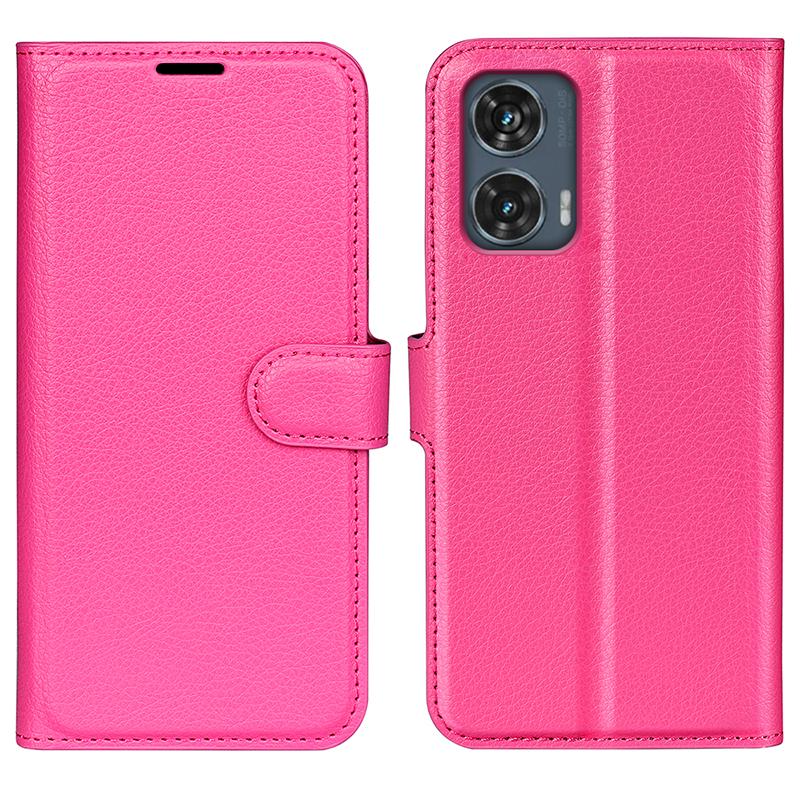 

For Motorola Edge 50 Fusion 5G Case Litchi Texture Leather Phone Cover with Wallet Rose