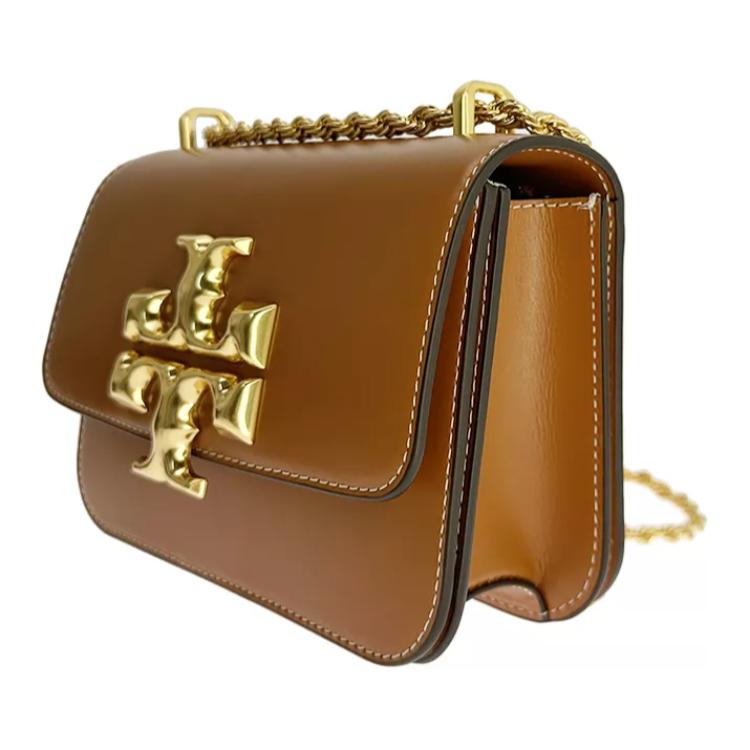 Tory Burch Eleanor Double T Large Logo Drawstring Chain Matte Leather Small Square Crossbody Shoulder Bag Women Bags Bourbon-Whiskey 73589-201