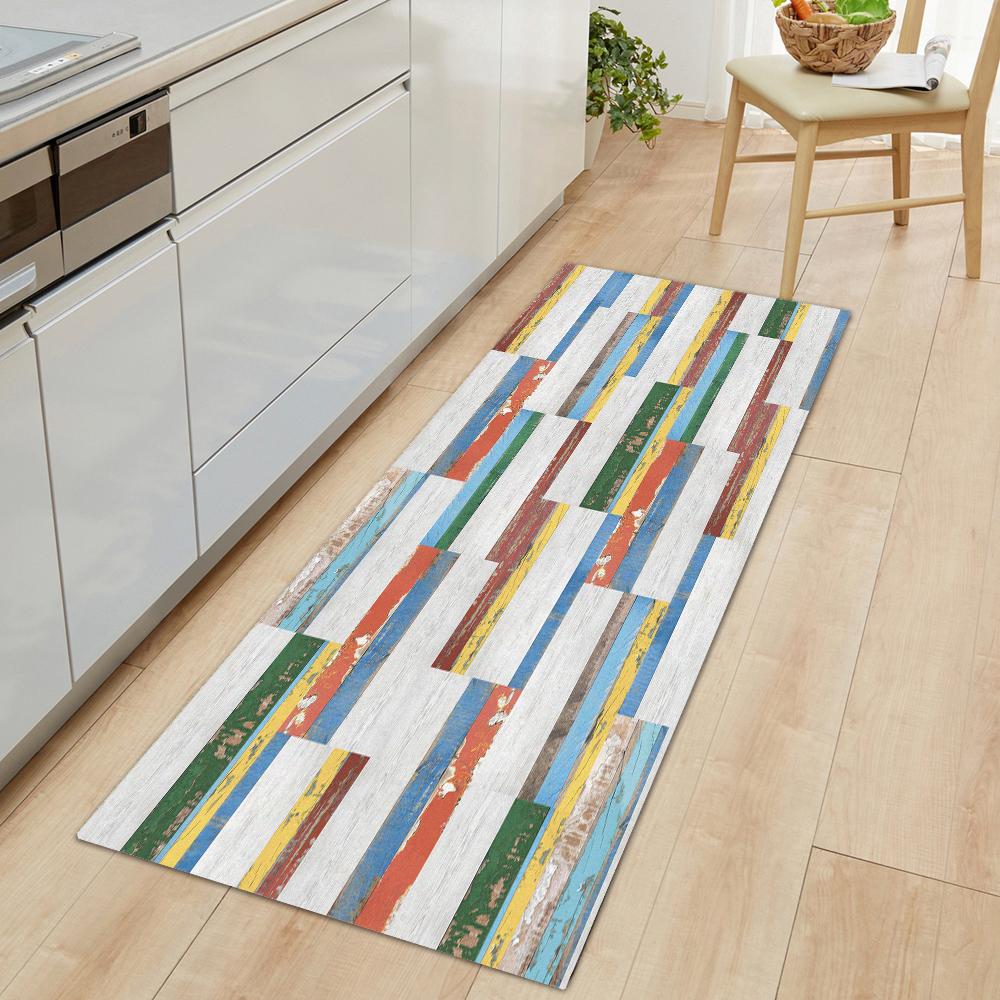Imitation Wood Grain Stripe Kitchen Mat Entrance Doormat For Living Room Rug Home Bedroom Floor Hallway Balcony Anti-Slip Carpet