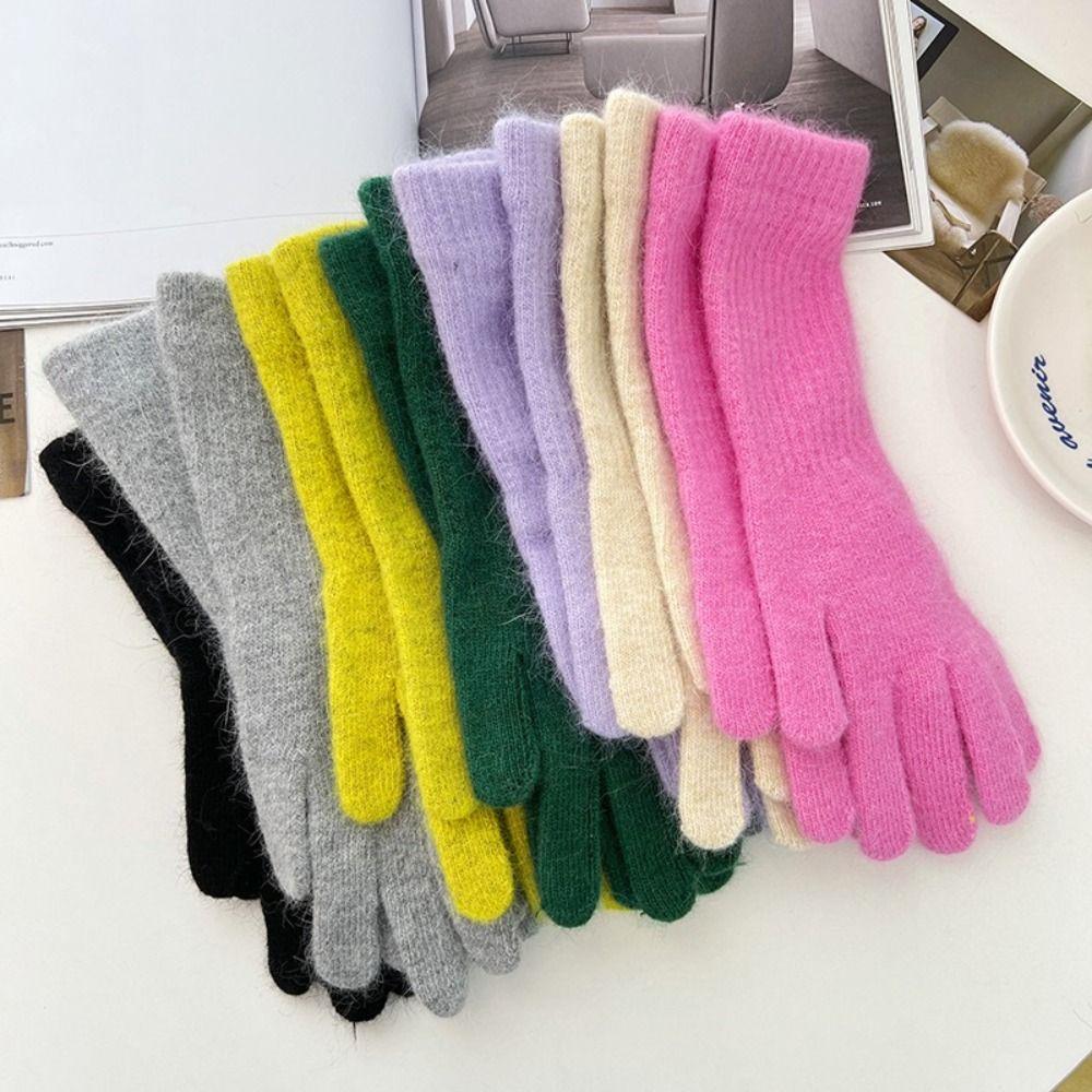 Thicken Long Wrist Gloves Rabbit Wool Winter Mittens New Woolen Gloves  Female