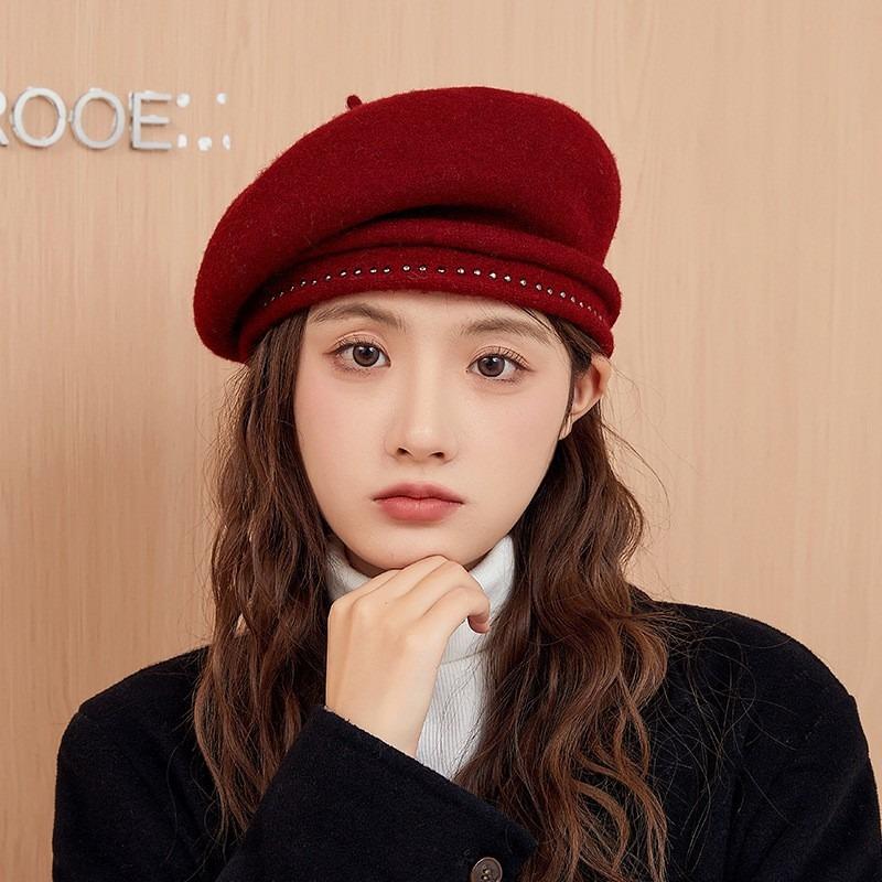 Angola red hat new beret autumn and winter forward hat retro octagonal hat small bucket hat