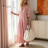 Comfortable Summer Dress Women Striped Long Sleeve Dress, V-Neck Collar Maxi Shirt Elegant for Autumn, Breathable Loose Fit Casual Retro