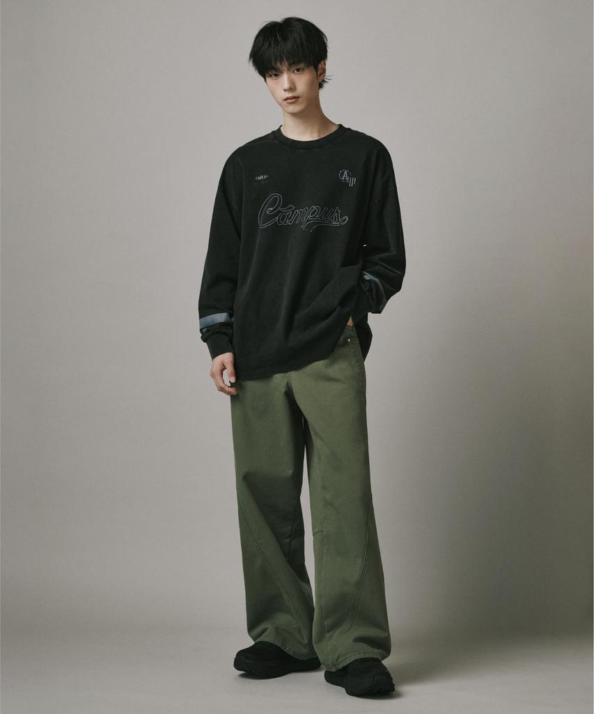 Beodeonteu Cut-Out Layered Cargo Wide Cotton Pants [Khaki]