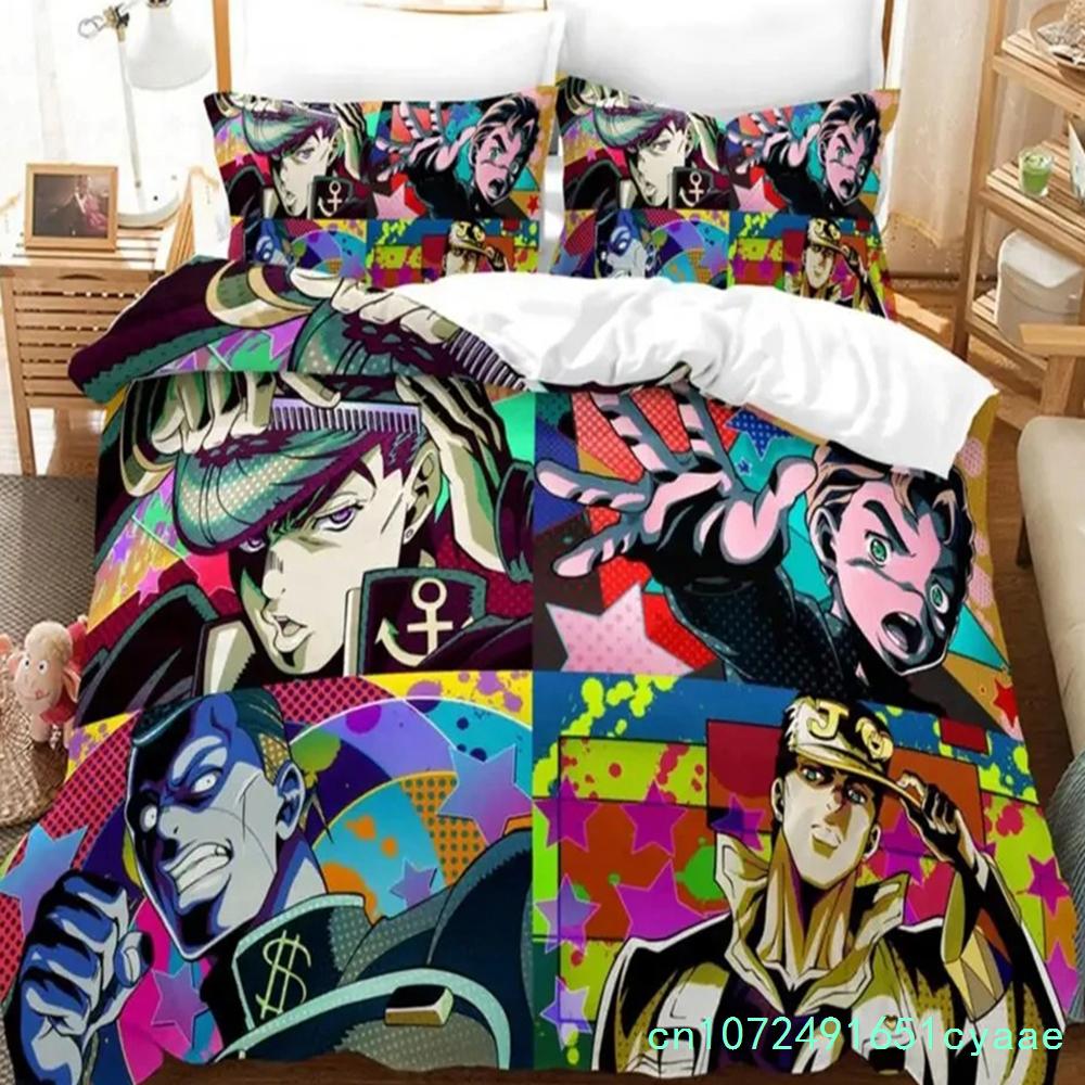 Impression 3D Anime JoJo's Bizarre Adventure Jotaro Kujo Ensemble de Literie Garçons Filles Taille Jumeau Reine Housse de Couette Taie d'Oreiller Lit Garçons Adultes EU single(135x200cm)