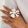 Elegant Big White Flower Ring Adjustable Open Finger Ring for Women Exaggerated Jewelry for Weddings and Birthdays