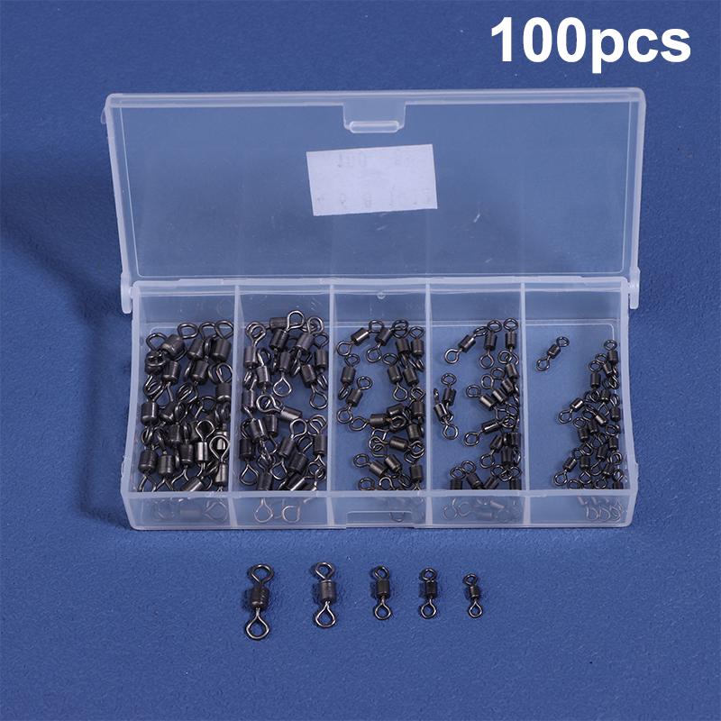 100Pcs/Box Fishing Bearing Rolling Swivel Metal Bearing Swivel Solid Ring Lures Fishing Connector Carp Fishing Tackle