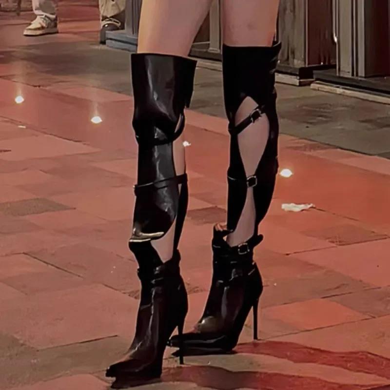 High Heels Pointed Toe High Boots Sexy Dress Women Shoes Brand Over The Knee Hollow Boots 2025 Trend New Party Pumps Botas Mujer