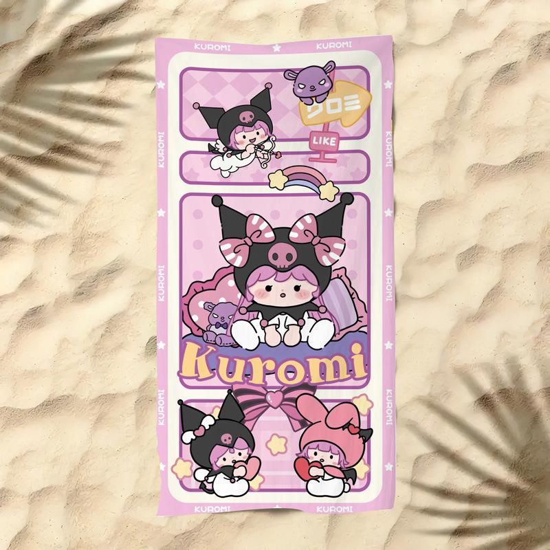 Cute Cartoon Kitten Printed Microfiber Beach Towel Quick Dry Soft Bath Towel For Kids Seaside Swimming