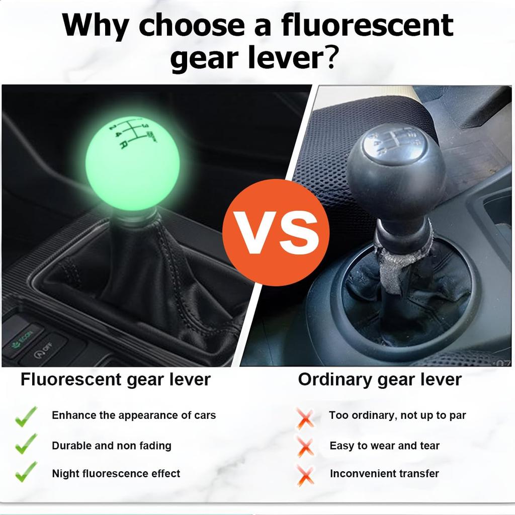 BESULEN Car Gear Shifter Head Resin 5 Speed Knob with 3 Adapters Luminous Gear
