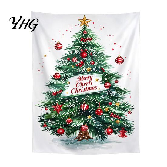 Festive Background Cloth Merry Christmas Tapestry, Wall Hanging Fabric Backdrop, Xmas Tree Winter Holiday Themed Decor Art for Living Room,