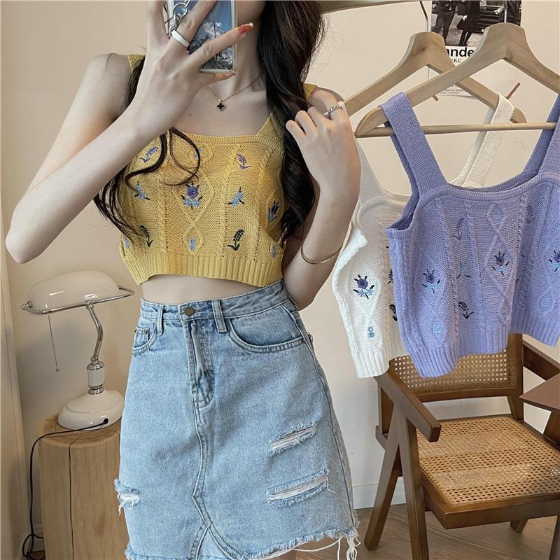 Hyuna Style Spice Girl Halter Tank Top Women's New Summer Inside The Design Sense of Bottom Knit Short Top To Wear Tide