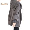 Women Thick Coat for Autumn Winter Warmth Solid Color Mid Length Fleece Jacket with Pockets Loose Zipper Hooded Coat for Daily Wear