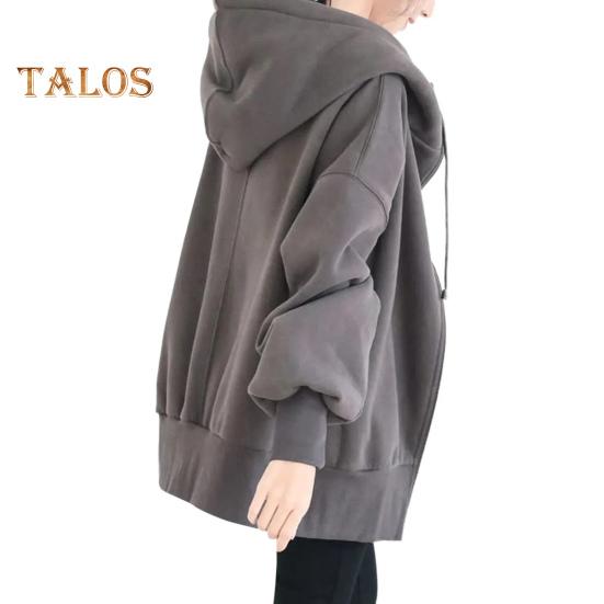 Women Thick Coat for Autumn Winter Warmth Solid Color Mid Length Fleece Jacket with Pockets Loose Zipper Hooded Coat for Daily Wear