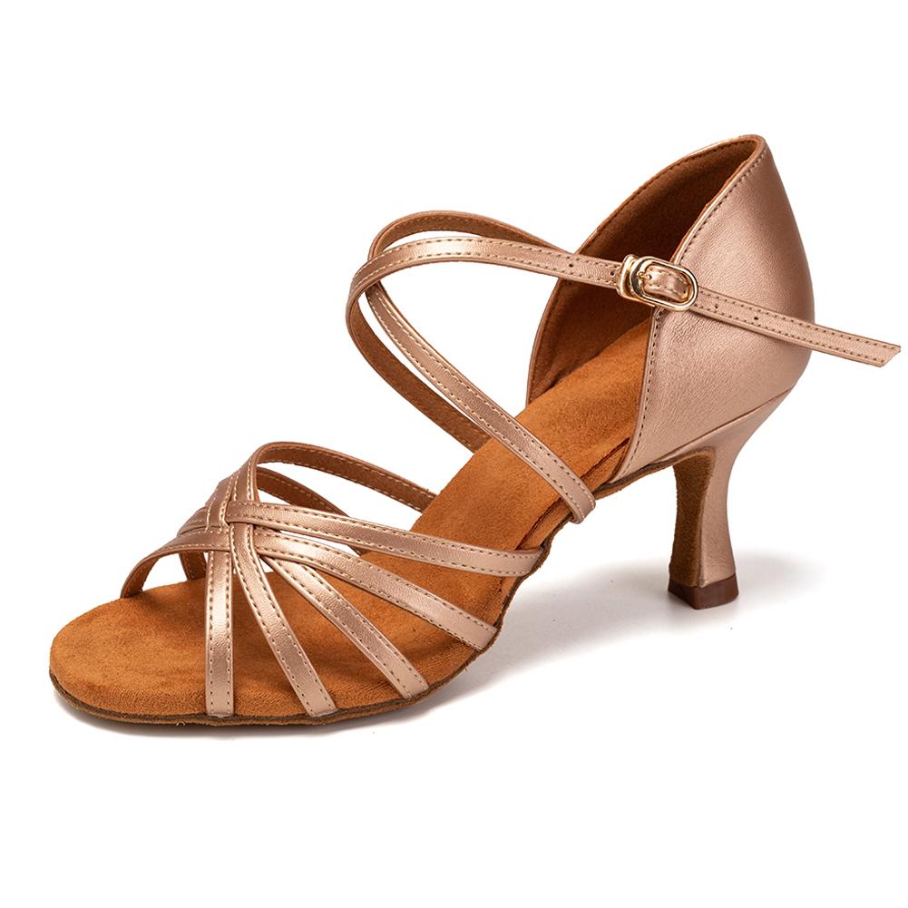 Fashion Women's Latin Dance Shoes Tango Cha Cha Ball Party PU Leather Dancing Shoes Middle Heel 6.5cm