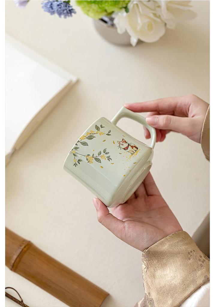 Jisu Guihua Ceramic Cat Mug - Office & Home Cup for Water, Tea, or Breakfast