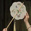 Ancient Style Portable Round Fan - Rollable with Bamboo Strips, Intangible Heritage, Perfect for Hanfu Costume, Cooling Summer Accessory.