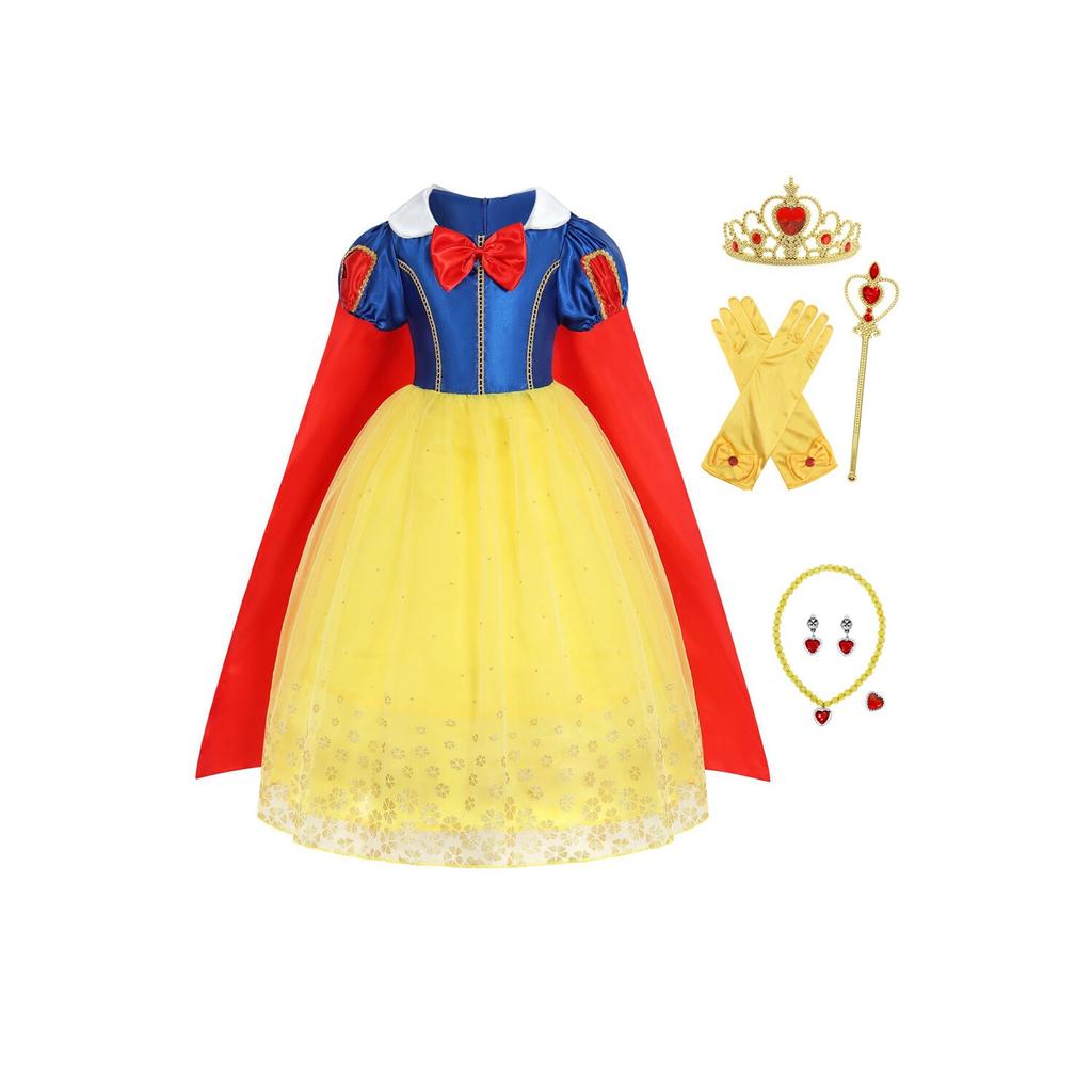Snow White Princess Dress with Cape and Bow Accessory Yellow 2-3 Years Kids Costume
