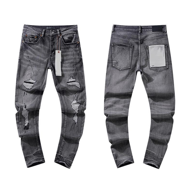 European and American Purple Slim Men's Trendy Light Luxury Elastic Jeans