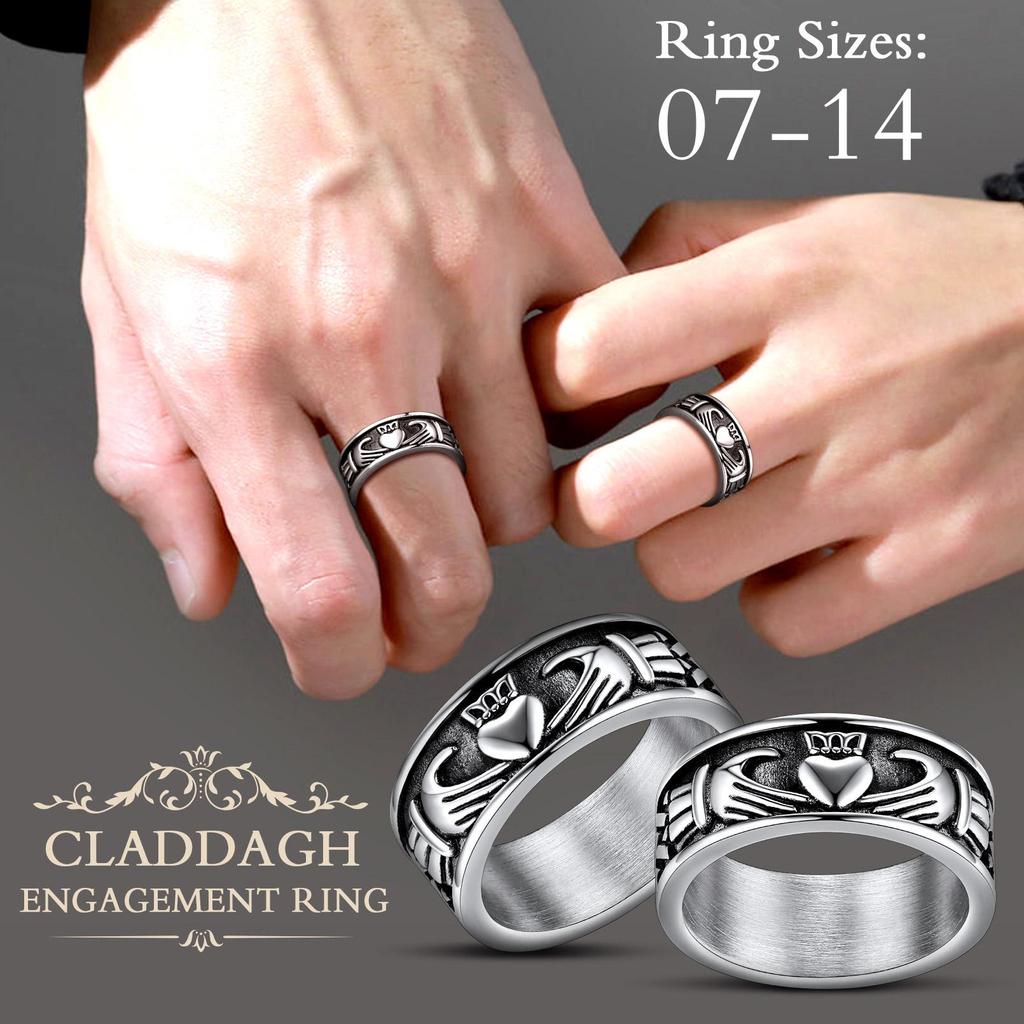 316L Stainless Steel Claddagh Rings for Lovers Retro-style Love Loyalty BFF Wedding Anniversary Irish Matching Couple Jewelry