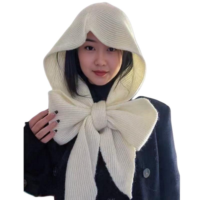 Women's Versatile Knitted Scarf-Hat Combo: Warm, Windproof Wool Shawl for Autumn and Winter