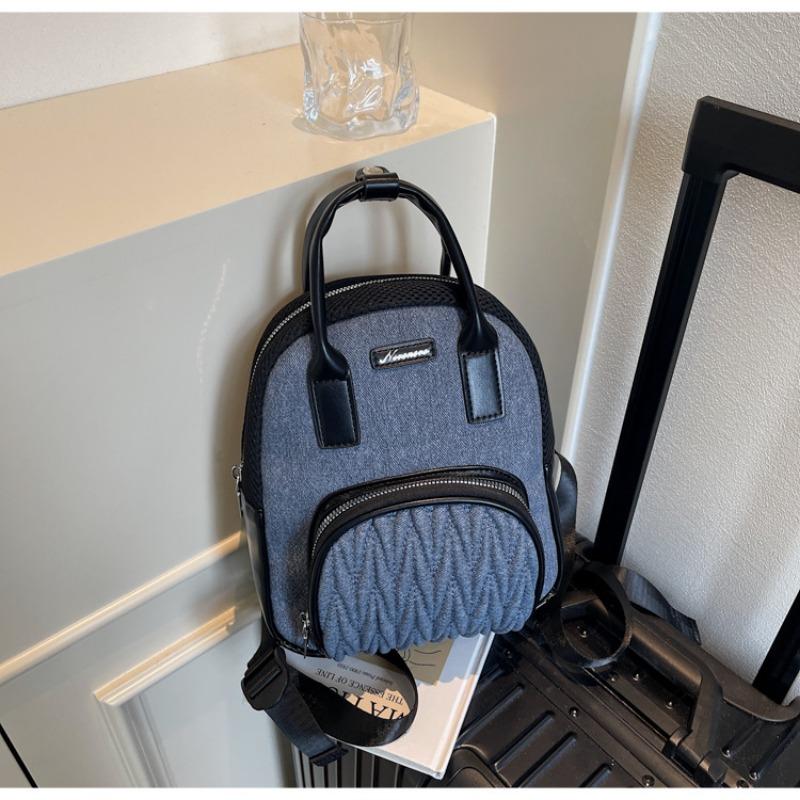 

Рюкзак Женский Модный Универсальный Нишевый Школьный Складной Уличный Тренд Текстурный Легкий Дорожный Рюкзак синий