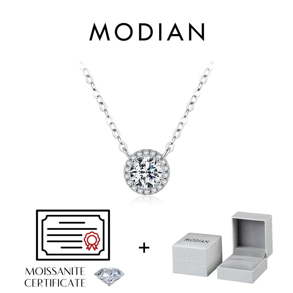 MODIAN 0.8 Carat D Classic Halo Moissanite Pendant Necklace 925 Silver Lab Diamond Wedding Jewelry For Women