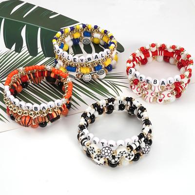 Sportball Armband Set: Basketball, Fußball, Baseball, Volleyball Elastische Perlenarmbänder für den Spieltag.