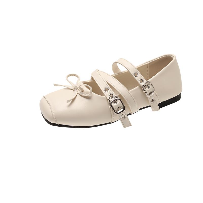 French retro design square head cross buckle Mary Jane shoes women's 2025 summer new versatile ballet shoes