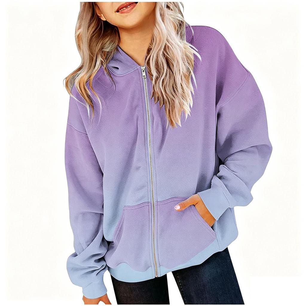 Kids Hooded Zip-Up Jacket with Gradient Print Long Sleeve Sweatshirt for Boys and Girls
