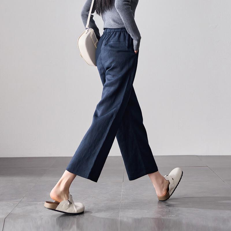 SOFSIL Women's High-Waisted Linen Wide-Leg Cropped Pants
