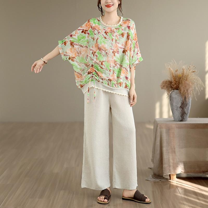 Short sleeve Oversized vintage floral Casual loose t shirt tops Women summer t-shirt