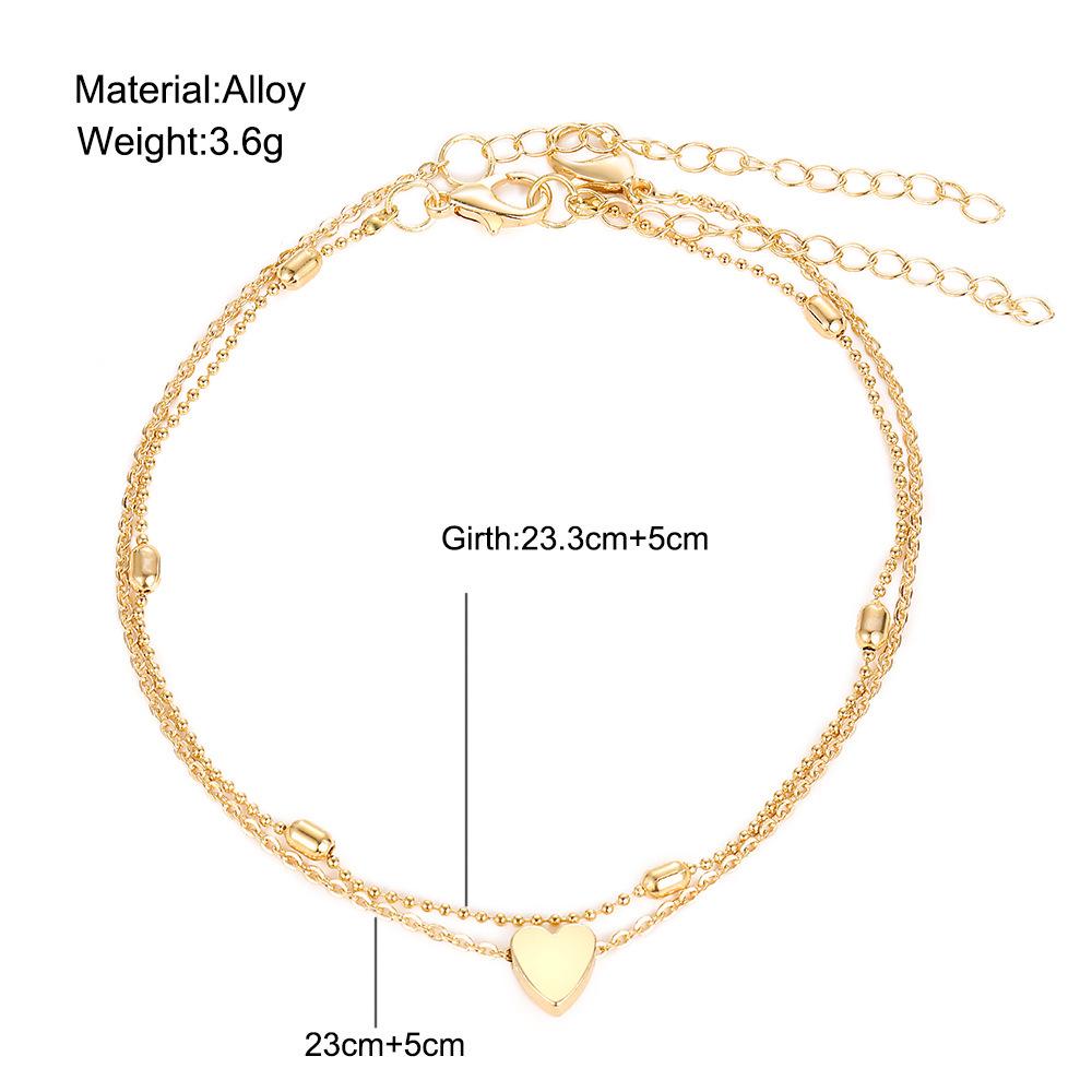Cross-Border Double-Layer Heart & Bead Anklet: Retro, Simple Multi-Layer Alloy Beach Foot Jewelry