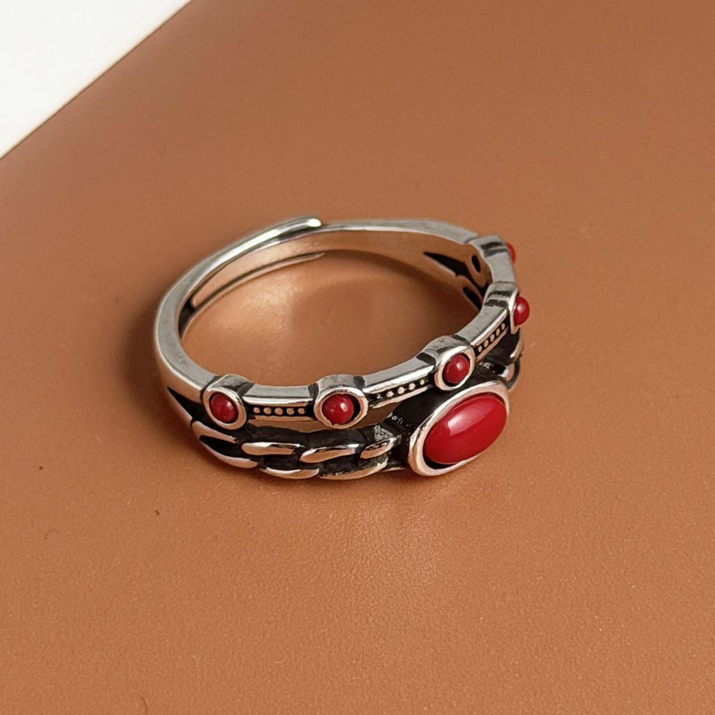 Xiaomi BF CLUB 925 Sterling Silver Ring For Women Jewelry Retro Black Red Stone Vintage Handmade Ring Allergy For Party Birthday Gift