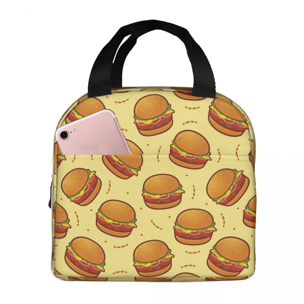 Burger Pattern Insulated Lunch Bag for Women Kids Portable Food Boxes Thermal Lunch Box Tote