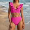 Women's Ruffled V-Neck Bikini Set High Waist Two-Piece Swimsuit with Shoulder Straps, , Sizes S-XL