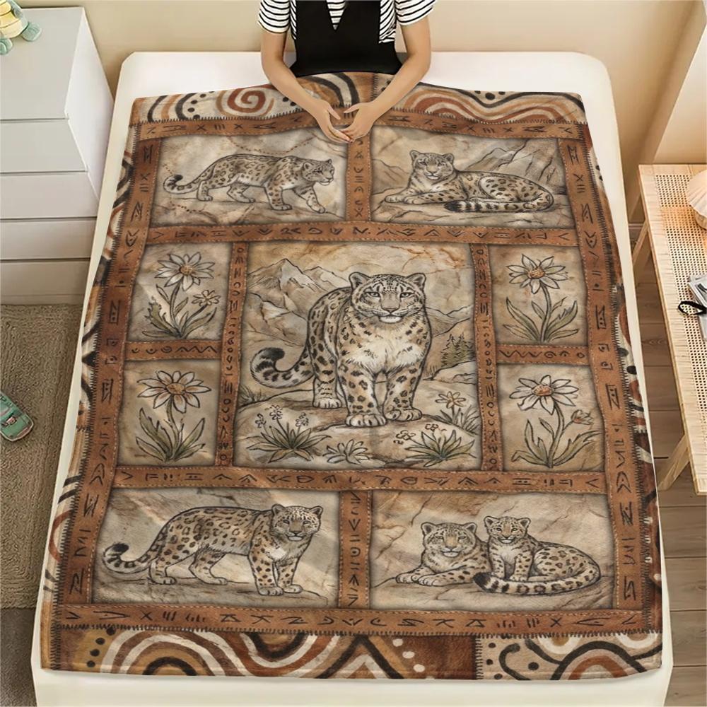 

Snow Leopard Animal Print Flannel Blanket, High quality Comfortable for All Seasons, Home Decor, Warmth and Comfort, Perfect for Christmas Gifts120 80cm x 120cm