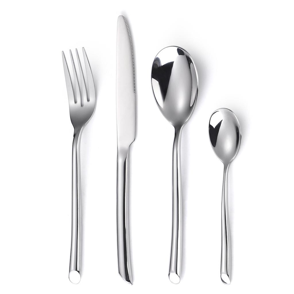 Stainless Steel Western Tableware Steak Knife Creative Hotel Household Round Handle Oblique Tail Knife and Fork Spoon Mirror Light