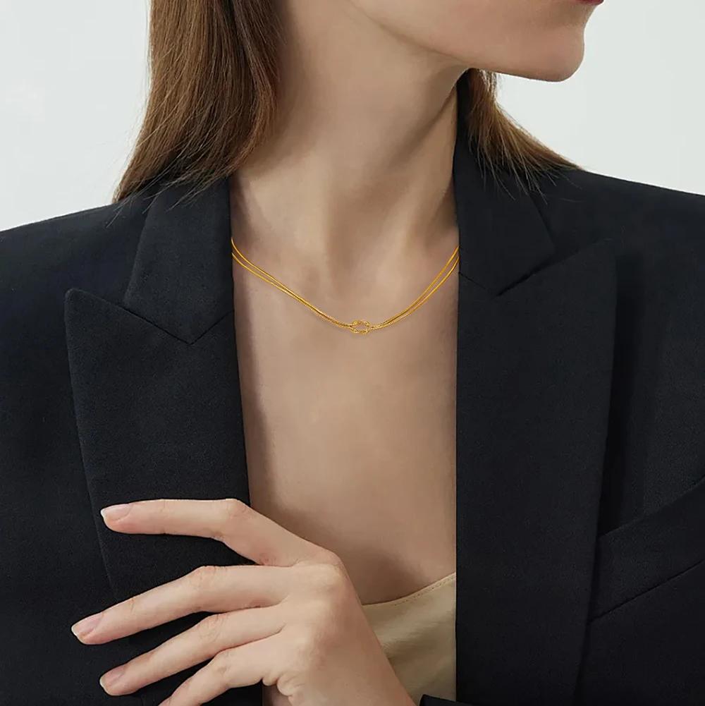 Cazador Trendy Double Snake Chain Necklace Women Stainless Steel Love Knot Clavicle Chain Choker Gold Color Jewelry Gift 2026