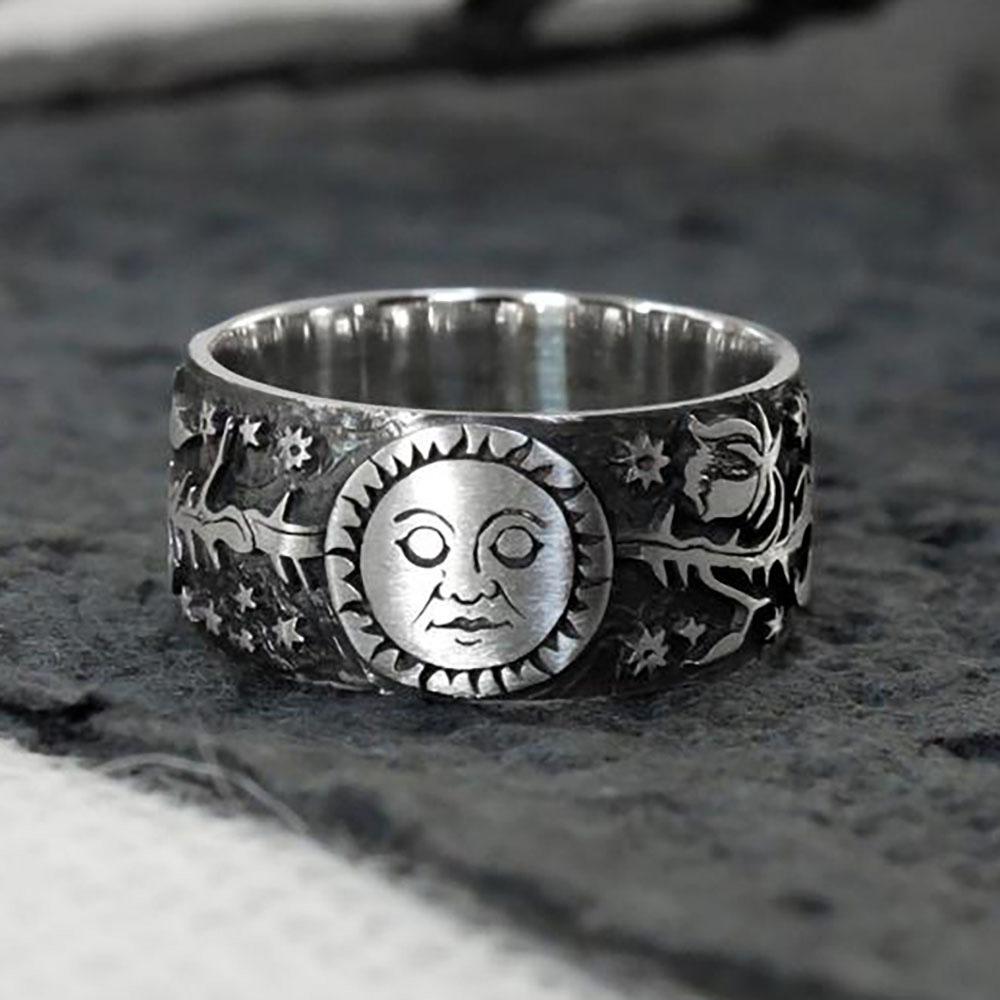 New Ring Men's Flower Facing the Sun Sun Father-in-law Retro Old Ring Punk Style